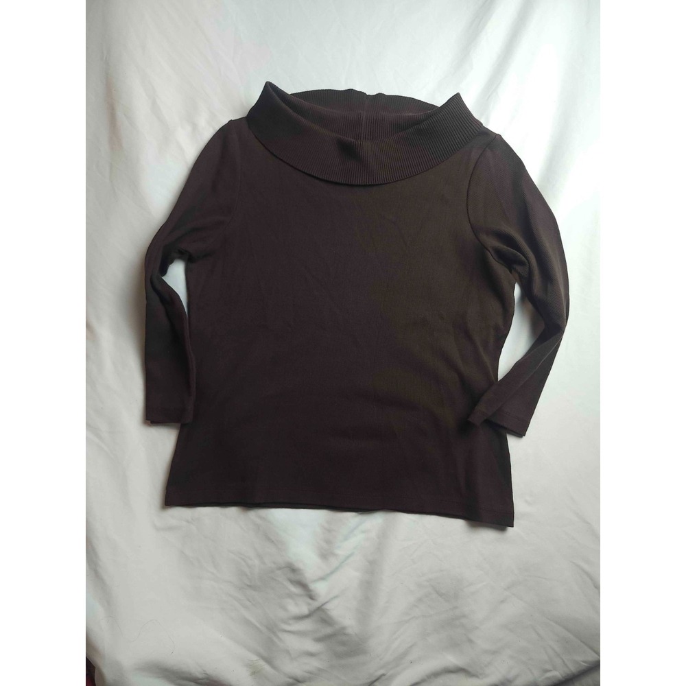 Rafaella Sweater Womens Size PM Brown Knit Off The Shoulder Foldover 3/4 Sleeve